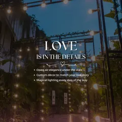 Love is in the details. This image showcases a beautifully lit walkway with climbing vines and warm bulbs, creating a romantic and magical entrance for your event.