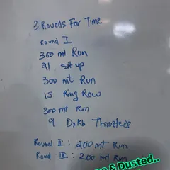 The workout that got me running again. A mix of 300m runs, sit ups, ring rows, and thrusters. This shows how I program varied workouts to build back functional capacity safely.