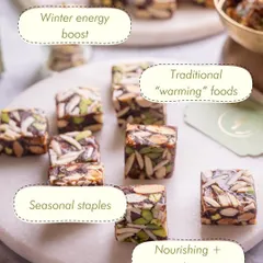 The benefits of my winter staples are highlighted here. They provide a winter energy boost, are traditional "warming" foods, and are nourishing and easy to carry.