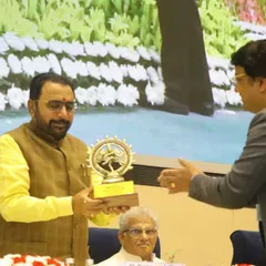 Being honored with an award at the Yoga Mahotsav held in Vigyan Bhawan, Delhi. It was a proud moment to be recognized for my contribution to the field of yoga.