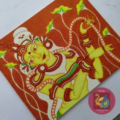 The 'Vaidehi' painting in progress. Here, the base colors have been filled in, and the figure is defined against the rich, textured background. The next step is to add the shading and fine details.