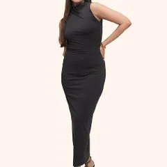 For this shoot, I created a soft glam look with a glowing base to complement this sleek black dress. The makeup is designed to look flawless and chic, matching the modern vibe of the outfit.