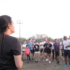 Addressing a group of passionate runners at an Adidas Runners event. Community engagement is a vital part of promoting a culture of healthy, sustainable running.