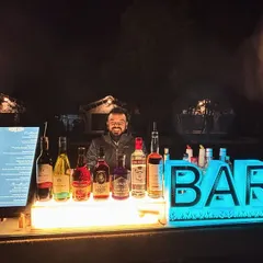 A closer look at our portable LED bar setup for Volkswagen India. The bright, clean lighting on the counter and the custom digital menu ensures the bar is a professional and eye-catching feature.