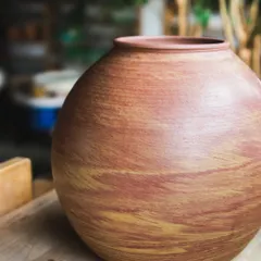 Another view of the Neriage vase, showcasing the beautiful, swirling patterns of the colored clay. I can't wait to build a whole body of work using this captivating technique.