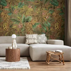 The Daisy Bennett collection brings a touch of the wild indoors with this sophisticated jungle mural. The graceful leopards and lush botanicals create an atmosphere of quiet drama, turning a simple wall into a captivating work of art.