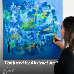 Are you confused by abstract art? Good. My work is designed to make you pause and feel, not just to be understood at a glance. Here I am adding the final touches to a dynamic blue abstract painting, a process of layering emotion and texture.