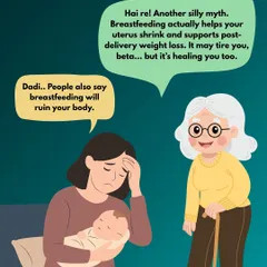 Myth: Breastfeeding will ruin your body. The reality is that breastfeeding actually helps your uterus shrink and supports post-delivery weight loss. It may be tiring, but it's healing you too.