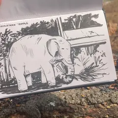 A sketch of an elephant from the Vadakkunnathan Temple in Thrissur. While not a person, capturing the spirit of this gentle giant felt like a portrait.