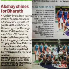 News coverage of our 'C' Division championship win, where I top-scored with 25 points to help my team secure the victory.