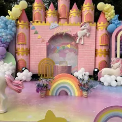 I build fairytale dreams, like this magnificent unicorn castle that serves as a stunning centerpiece for a magical birthday. This large-scale prop creates an immersive experience and a perfect backdrop for photos.