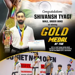 Shivansh Tyagi stands tall with the gold medal at the 2025 Vietnam Open. His victory, raising the Indian flag high, is a proud moment for our entire family and a result of his relentless training.