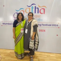 Being a freelance storyteller can be lonely, but festivals like Gaatha are a shot of energy for the soul! Here I am with a fellow storyteller, part of a vibrant community that shares the same passion for weaving tales.