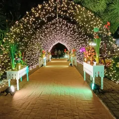 A magical tunnel of fairy lights creating a dreamy entrance pathway for a wedding reception or cocktail night.