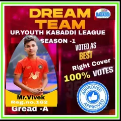 I am incredibly proud to see my players get recognized. Here is our player, Vivek, selected as the Best Right Cover for the UP Youth Kabaddi League Dream Team. We train players to reach professional league levels.