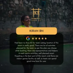 Kiran BN highlights the "well planned resort" and "lot of activities planned for the team." Kayaking was the best part for them.