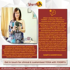 This client, aged 58, shares how she was able to stop her blood pressure medication within a month of starting customized yoga. Her testimonial highlights my focus on correct posture and technique to achieve brilliant results, even in an online class setting.