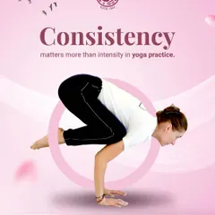 In yoga, consistency matters more than intensity. This graphic, showing a practitioner in Bakasana (Crow Pose), highlights my focus on sustainable, repeatable practice that builds discipline and long-term benefits without injury.