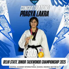 Congratulations to Pragya Lakra for winning the Gold Medal at the Delhi State Junior Taekwondo Championship 2025 and qualifying for the Junior Nationals.