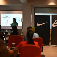 Presenting to the Nike Ekin community on the science of foot anatomy and stability shoes. It's a privilege to help athletes and industry professionals understand the gear that supports their bodies.