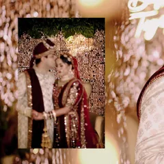 A creative collage capturing the romantic atmosphere of the wedding with beautiful lighting.