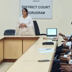 Explaining the law in 'bahut saral bhasha' (very simple language) is central to my work. Here, I am conducting a session on the Prevention of Sexual Harassment (POSH) Act at the District Court in Gurugram, ensuring legal professionals are equipped with the latest knowledge.