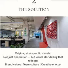 The solution is original, site-specific murals. This isn't just decoration; it's visual storytelling that reflects your brand values, team culture, and creative energy.