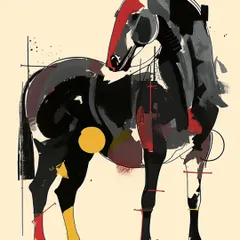 A series of stylized, abstract horse paintings. These artworks use bold lines and fragmented colors to capture the power and grace of the horse, making them a dynamic addition to any modern art collection.