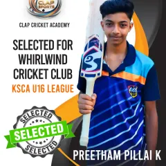 We are incredibly proud of our student, Preetham Pillai K, on his selection for the KSCA Under-16 League. This is a testament to his hard work and the high-level training we provide to help our players reach competitive levels.