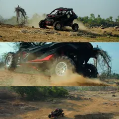 We create dynamic, high-energy promotional videos for specialty vehicles. This shot captures the power and agility of the Ashva 4x4 UTV from A-THON, showcasing its all-terrain capabilities through a mix of aerial tracking and close-up action shots.