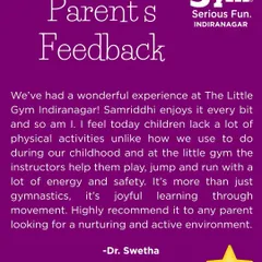 "It's more than just gymnastics, it's joyful learning through movement." We're so grateful for Dr. Swetha's kind words about her family's wonderful experience with us.