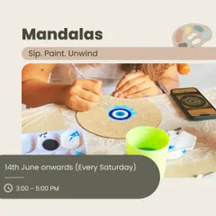 Our Mandala art workshop poster, showing a participant painting a mesmerizing evil eye mandala. This art form is known for its relaxing and meditative qualities.