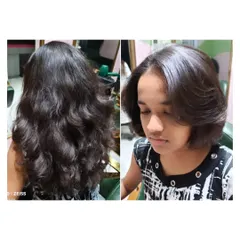 A dramatic before and after, showing a transformation from long, wavy hair to a chic and stylish short bob, perfect for beating the summer heat.