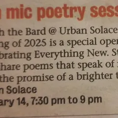 Another feature in the Bangalore Mirror for our first poetry evening of 2025, a special open mic themed "Celebrating Everything New."