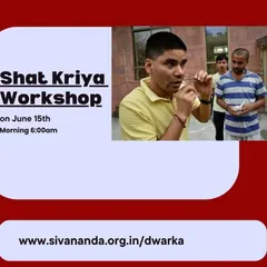 A poster for our Shat Kriya Workshop, featuring a demonstration of Sutra Neti. These sessions are an opportunity to learn ancient techniques for detoxification and health.