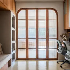 This is a look at a multifunctional nutrition clinic I designed. The goal was to create a space that feels calm and nourishing, using arched fluted glass partitions, warm oak cabinetry, and a soft, natural color palette.