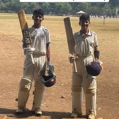 Two of my centurions, Aarya Sagare and Aayush Ambekar, after their massive scores of 128 and 148 respectively in the first round of the prestigious Harris Shield.