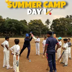 Day 1 of the Summer Camp! A coach demonstrates a batting technique to an eager group of new campers.