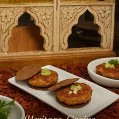 This is my modern interpretation of the classic Galouti kebab. The kebab itself is a melt-in-your-mouth mystery of flavours, served on a wholesome grain cracker instead of the traditional roti.
