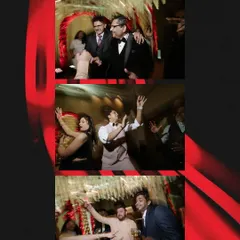 A collage of blurry, high-energy dance floor moments from a reception. The motion blur and vibrant colors perfectly capture the wild, fun atmosphere of the party.