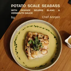 From our 'Trial Tuesday' sessions. Chef Annjen's creation: a delicate Potato Scale Seabass with an orange beurre blanc and vermouth sauce. This is how we explore and learn.