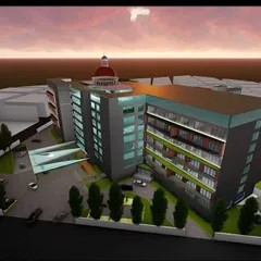 An aerial view of a five-star hotel design concept. This perspective highlights the zoning of the property, including the main building, guest wings, parking, and green spaces, all planned for logical flow and aesthetic appeal.