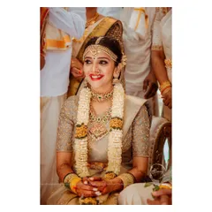 The beautiful Milana Nagaraj on her wedding day. I had the pleasure of designing her blouse to go with this exquisite tissue Kanjeevaram saree, creating a look of pure gold and timeless elegance.