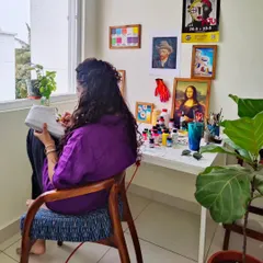 This is my happy place. A quiet moment in my studio, brush in hand, working on a fresh pair of white sneakers. Every custom shoe project starts right here, with a blank canvas and an idea.