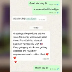 This message from a happy client made our day. Our products are reaching people from Delhi to Mumbai and even the USA, proving their value for money.
