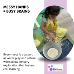 Messy hands equal busy brains. Sensory exploration, like sifting flour, is a fundamental part of our toddler program. It's through these tactile experiences that children make sense of the world and build foundational cognitive skills.