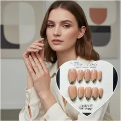 An elegant nude press-on set with a gold chrome French tip. This is a versatile design that looks great on everyone.