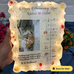 This 9x12 inch "Love Story Frame" is another version of my timeline keepsakes. This one, for an anniversary, is illuminated with built-in LED lights.