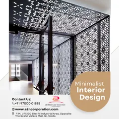 This minimalist interior shows how jali can be used to create a complete architectural experience. The geometric floral pattern is repeated on the walls and ceiling, creating a cohesive and immersive environment defined by light and shadow.