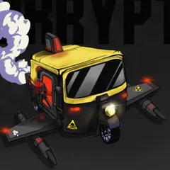 The clean illustration of the 'Krypt Mobile' character, an Indian auto-rickshaw reimagined as a sci-fi vehicle. This is the kind of unique character design I can create for T-shirts or other brand merchandise.